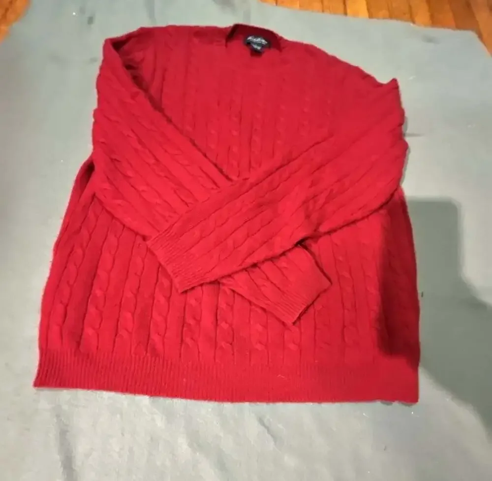 Brooks Brothers Cable Knit Crewneck Sweater Size L Red Lambswool Cashmere